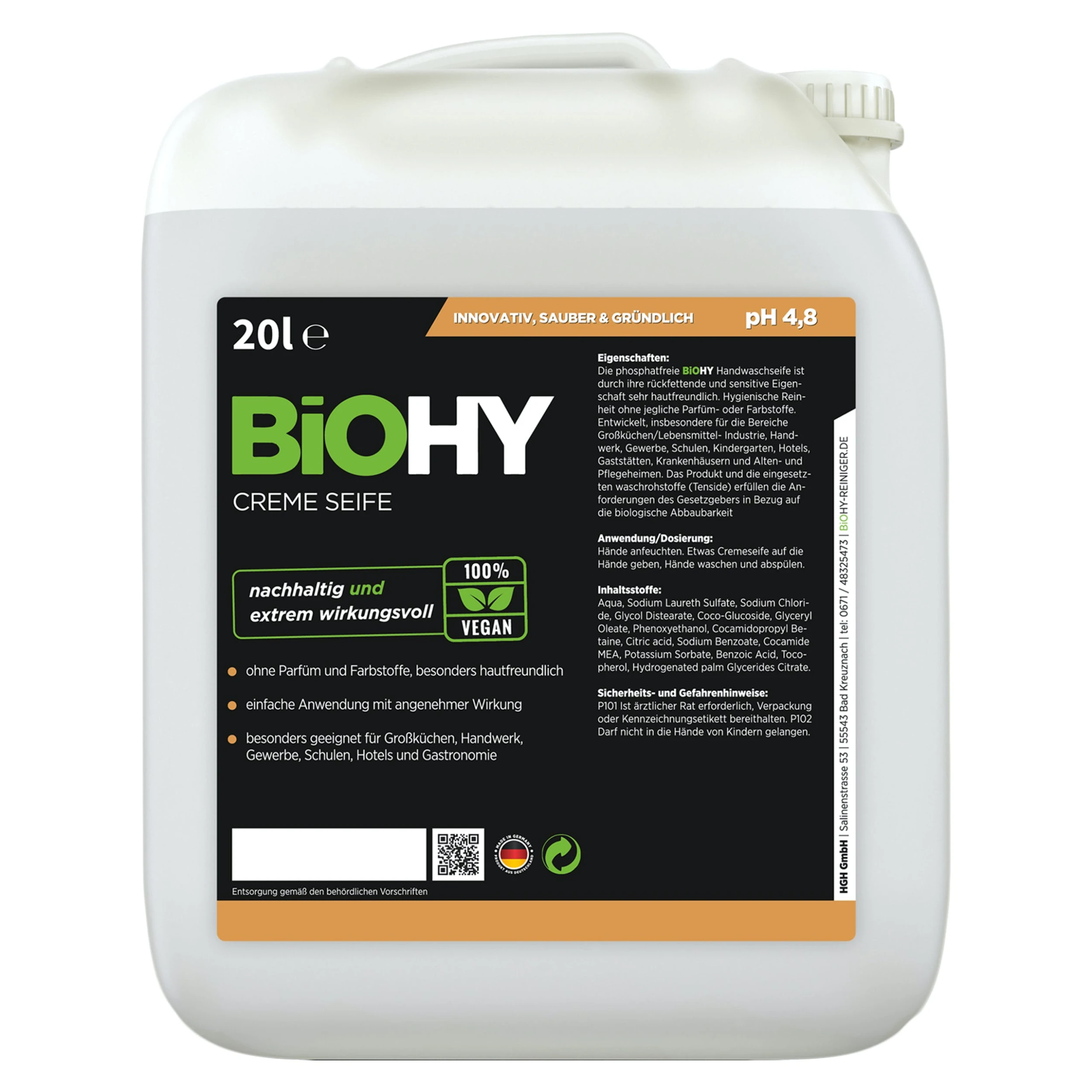 Null BiOHY Creme Seife (480x1l Flasche) | Hautschonende, Rückfettende Und Geruchsneutrale Handseife PHOSPHATFREI | Ohne Parfüm Und Farbstoffe 6 Null BiOHY Creme Seife (480x1l Flasche) | Hautschonende, Rückfettende Und Geruchsneutrale Handseife PHOSPHATFREI | Ohne Parfüm Und Farbstoffe – Bild 6