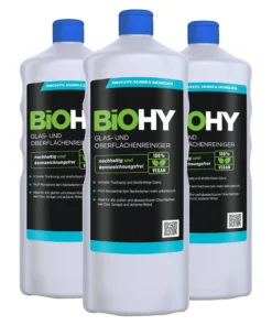 Null BiOHY Glas- Und Oberflächenreiniger (3x1l Flasche) | Konzentrat | Universalreiniger | Intensiv & Nachhaltig Reinigender Automatenreiniger