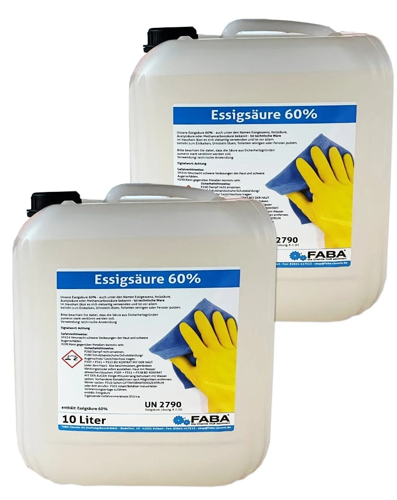 Null Essigsäure 60% Essigessenz C2H4O2 Reiniger Entkalker 2 X 10 Liter 1 Null Essigsäure 60% Essigessenz C2H4O2 Reiniger Entkalker 2 X 10 Liter