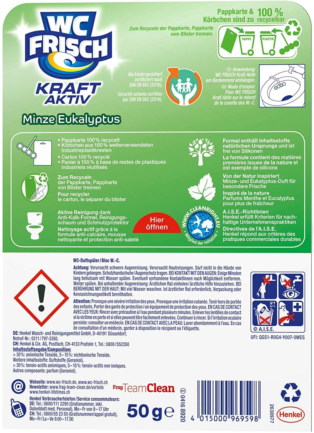 Null WC Frisch Kraft-Aktiv Pro Nature Minze WC-Reiniger 1 Stück Badreiniger 6 Null WC Frisch Kraft-Aktiv Pro Nature Minze WC-Reiniger 1 Stück Badreiniger – Bild 6