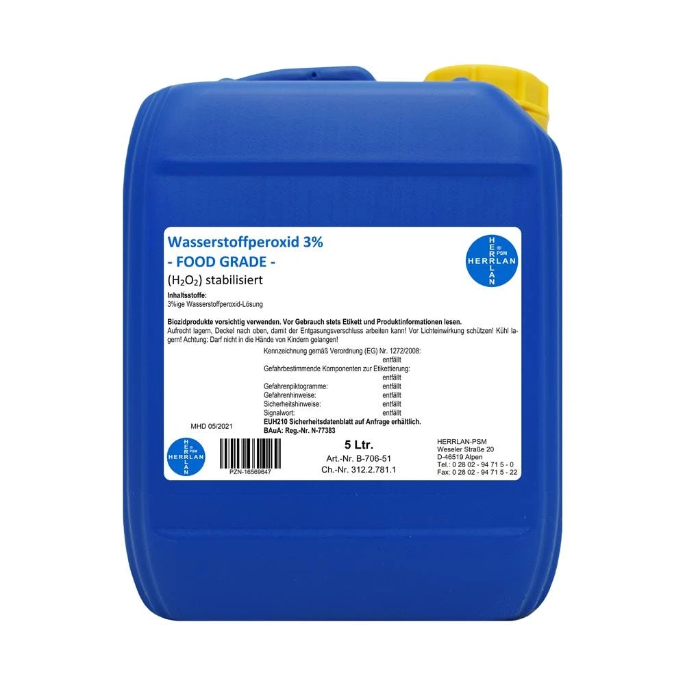 Null Wasserstoffperoxid 3% FOOD GRADE I 5 Liter I Stabilisiert I PZN-16569647 I Made In Germany 1 Null Wasserstoffperoxid 3% FOOD GRADE I 5 Liter I Stabilisiert I PZN-16569647 I Made In Germany
