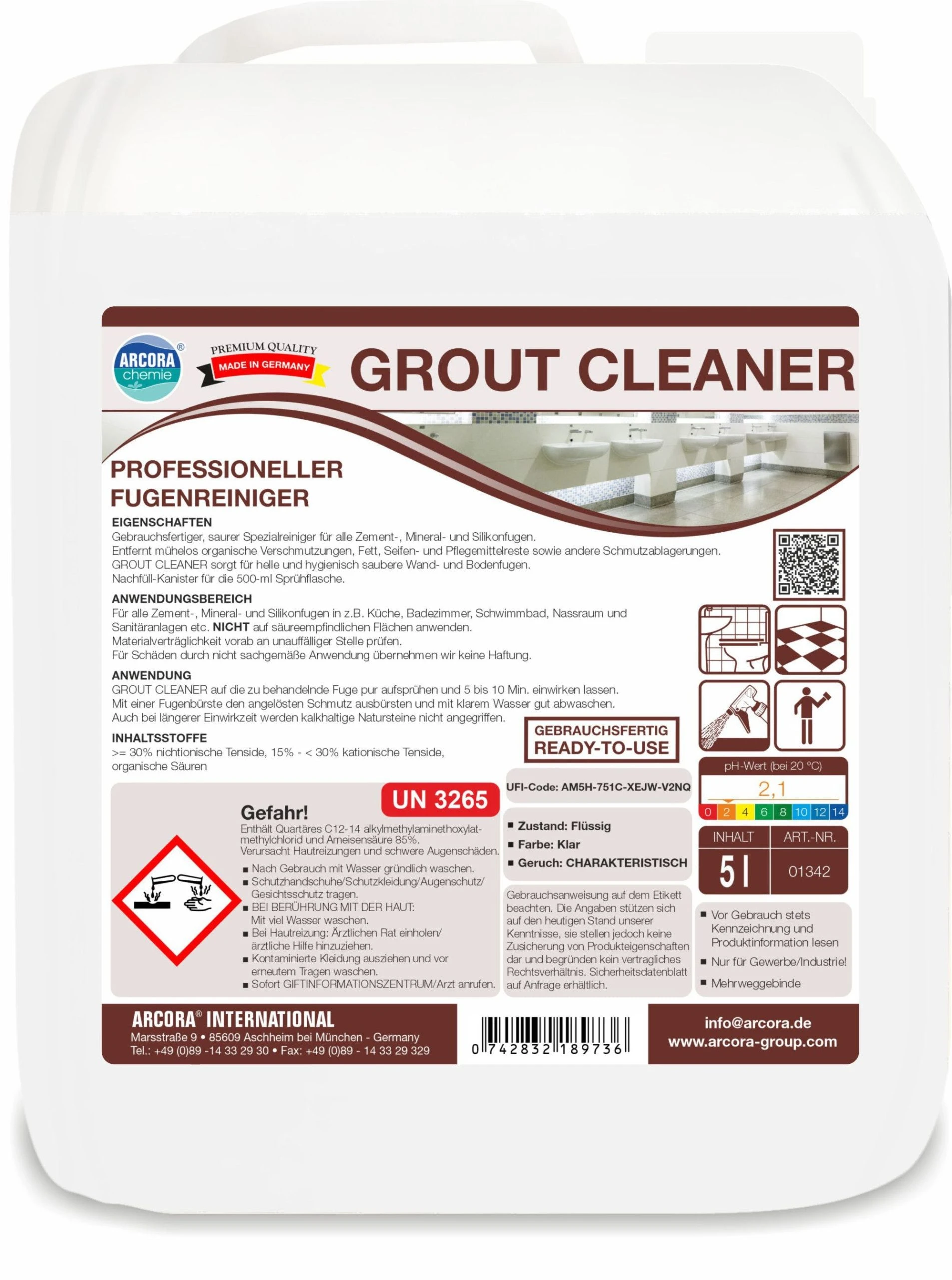 Null Arvox Pro Fugen + Fliesen Spezialreiniger - Fugenreiniger Bad Fliesen - Sanitärreiniger - Grout Cleaner - Reiniger - 2x2,5L Set 5 Null Arvox Pro Fugen + Fliesen Spezialreiniger - Fugenreiniger Bad Fliesen - Sanitärreiniger - Grout Cleaner - Reiniger - 2x2,5L Set – Bild 5
