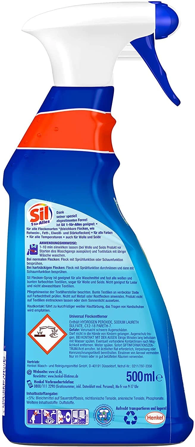 Null Sil 1 Für Alles Fleckenspray Fleckentferner Reiniger 500 Ml Reinigungsmittel 2 Null Sil 1 Für Alles Fleckenspray Fleckentferner Reiniger 500 Ml Reinigungsmittel – Bild 2