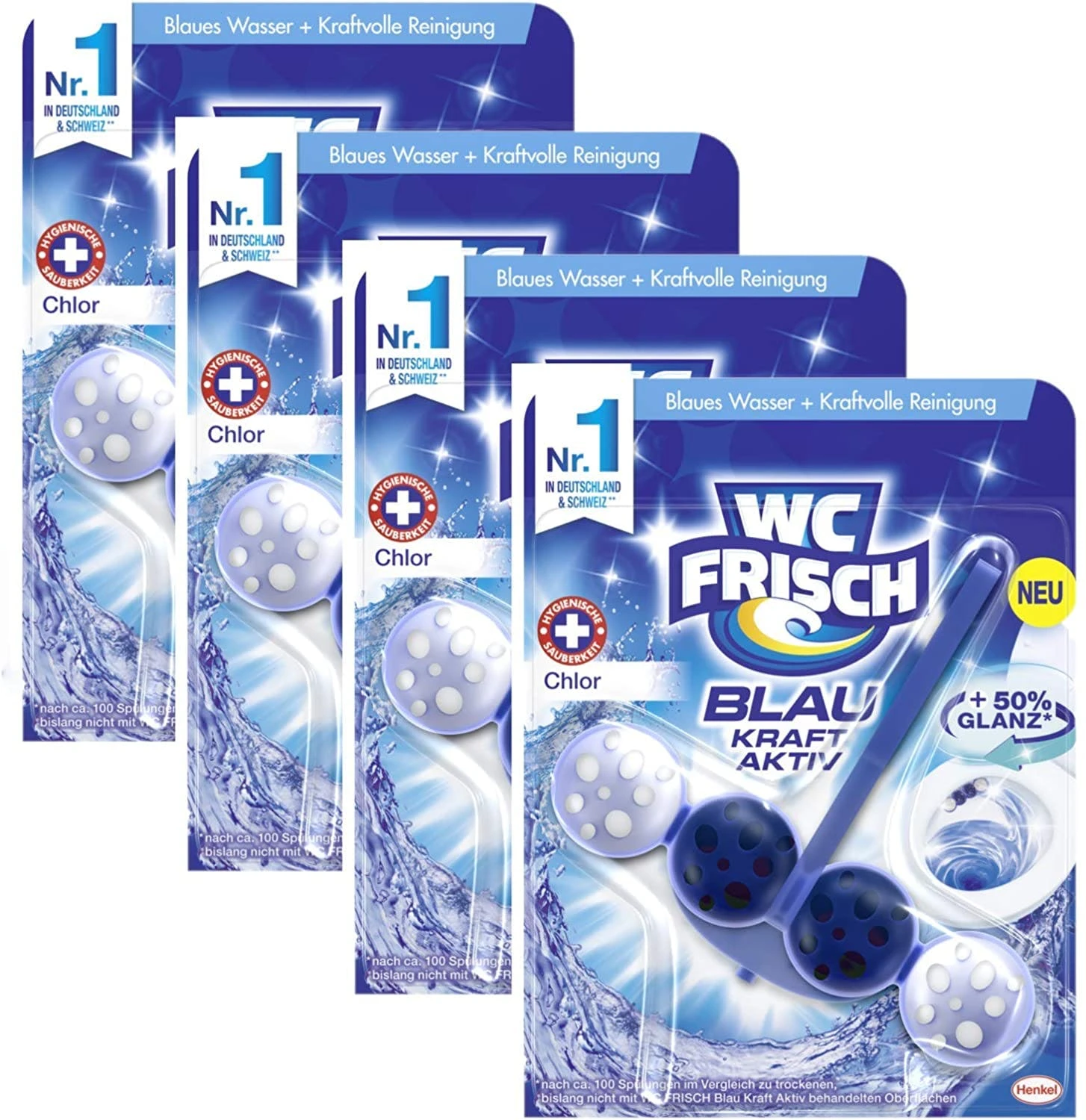 Null WC FRISCH Kraft Aktiv 4er Pack Blauspüler Farbspüler 4x1 Stück WC-Reiniger 2 Null WC FRISCH Kraft Aktiv 4er Pack Blauspüler Farbspüler 4x1 Stück WC-Reiniger – Bild 2