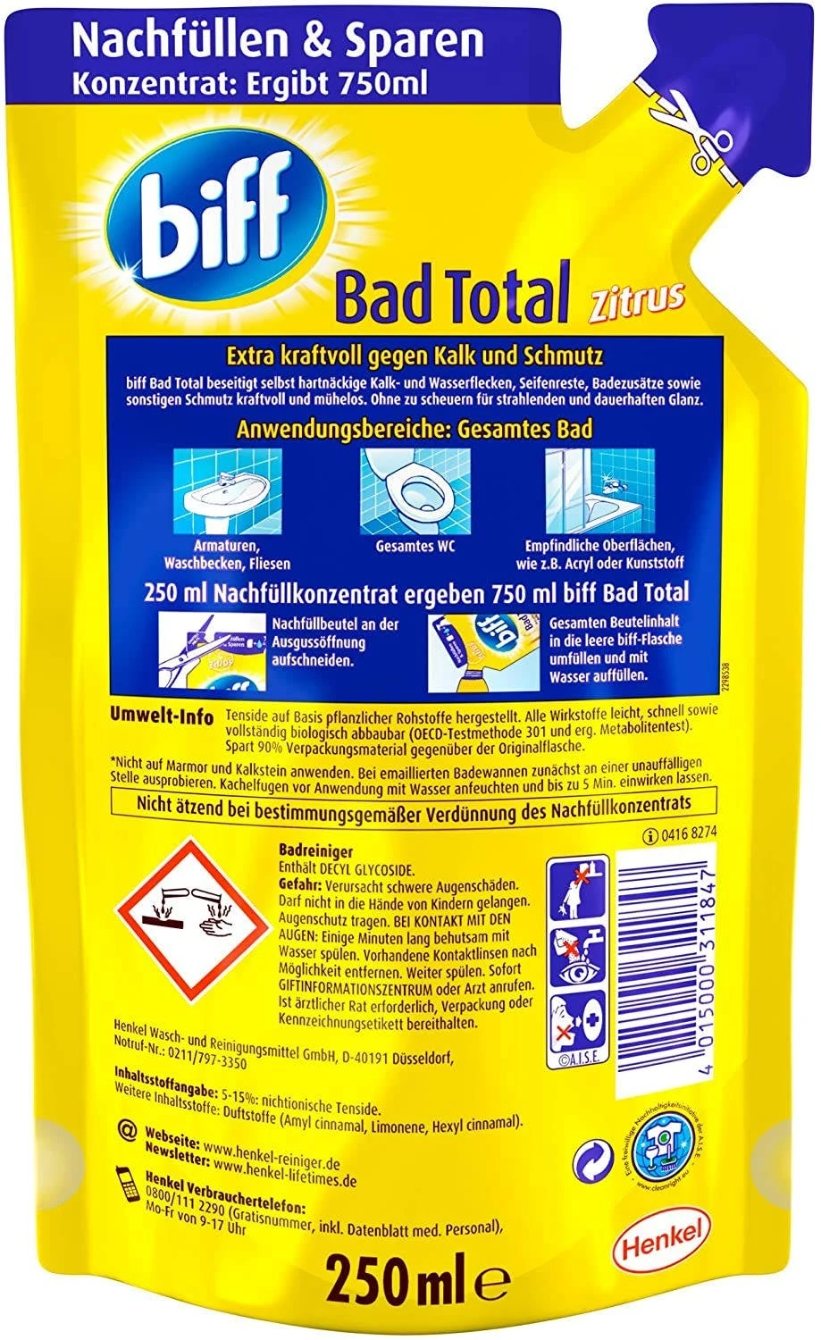 Null Biff Bad Total Zitrus Badreiniger Bad Reiniger Badezimmer 250 Ml Nachfüllpack 6 Null Biff Bad Total Zitrus Badreiniger Bad Reiniger Badezimmer 250 Ml Nachfüllpack – Bild 6