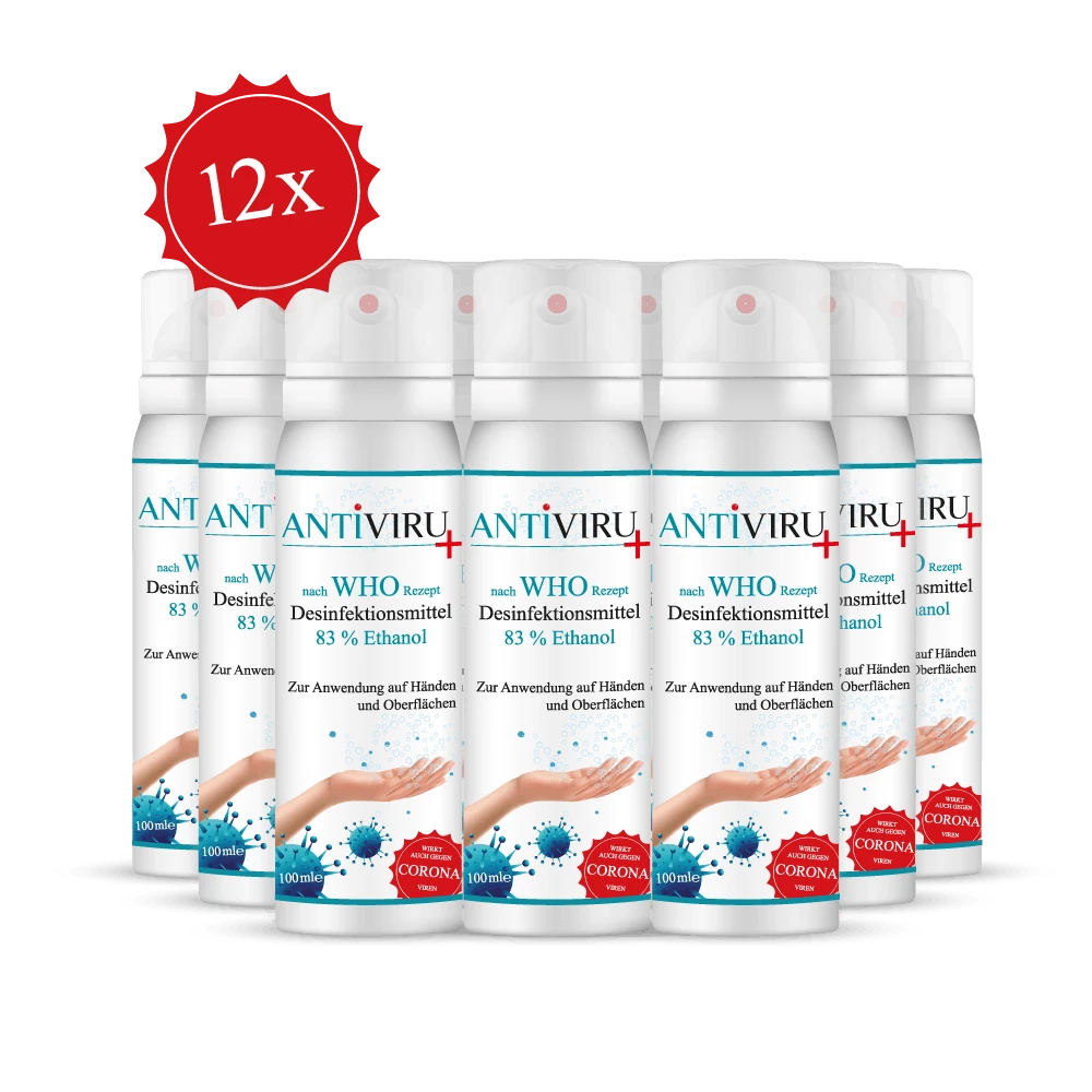 Null ANTiVIRU+ | Desinfektionsmittel 12x 100ml Aerosoldose | Handdesinfektion & Flächendesinfektion | Viruzid | Anwendungsfertig 1 Null ANTiVIRU+ | Desinfektionsmittel 12x 100ml Aerosoldose | Handdesinfektion & Flächendesinfektion | Viruzid | Anwendungsfertig
