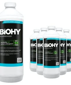 BiOHY Rohrreiniger (6x1l Flasche) | EXTRA STARK | Flüssiger, Hochkonzentrierter Abflussreiniger | Geruchsneutral | Für Alle Verstopfungen