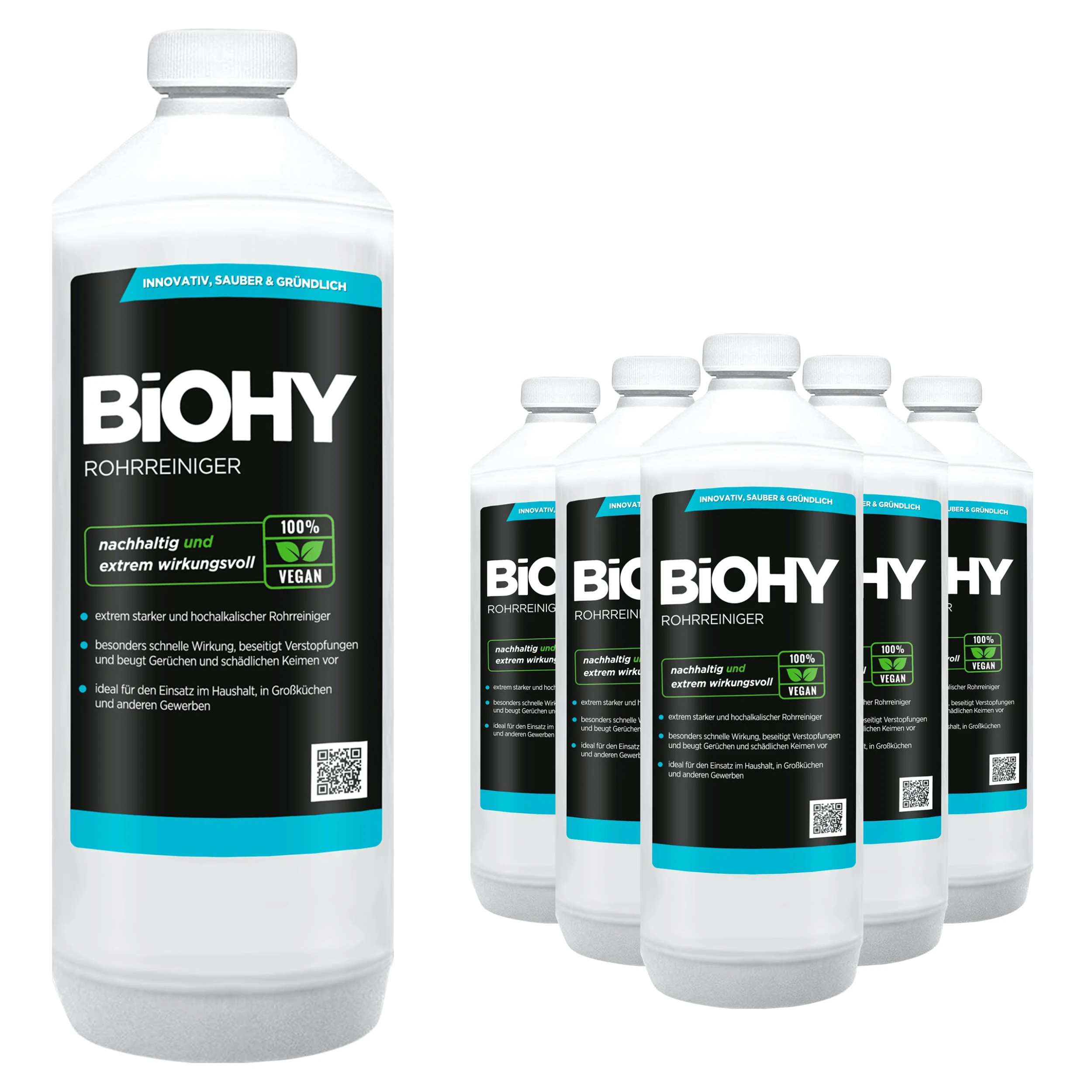 BiOHY Rohrreiniger (6x1l Flasche) | EXTRA STARK | Flüssiger, Hochkonzentrierter Abflussreiniger | Geruchsneutral | Für Alle Verstopfungen 1 BiOHY Rohrreiniger (6x1l Flasche) | EXTRA STARK | Flüssiger, Hochkonzentrierter Abflussreiniger | Geruchsneutral | Für Alle Verstopfungen