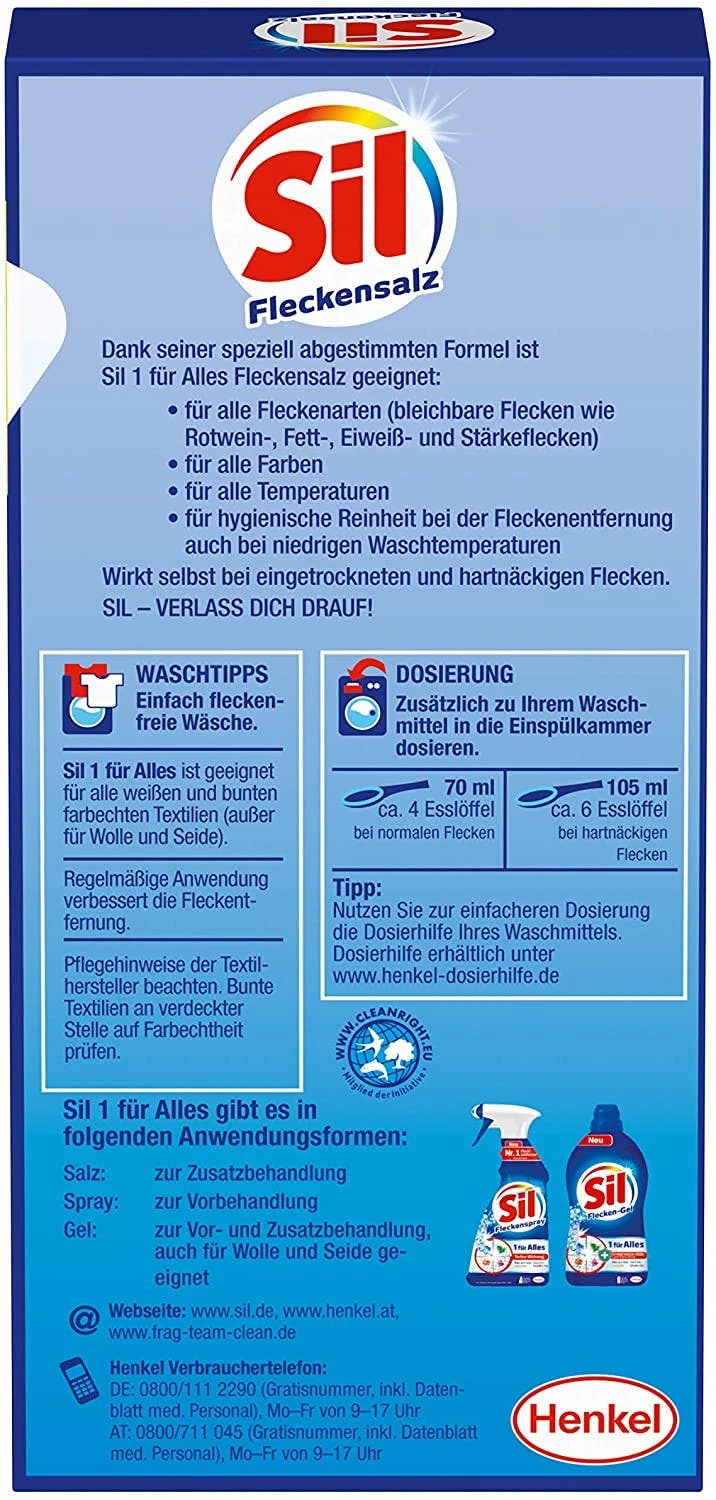 Null Sil 1 Für Alles Fleckensalz Fleckenentferner 500 G Reiniger Reinigungsmittel 6 Null Sil 1 Für Alles Fleckensalz Fleckenentferner 500 G Reiniger Reinigungsmittel – Bild 6
