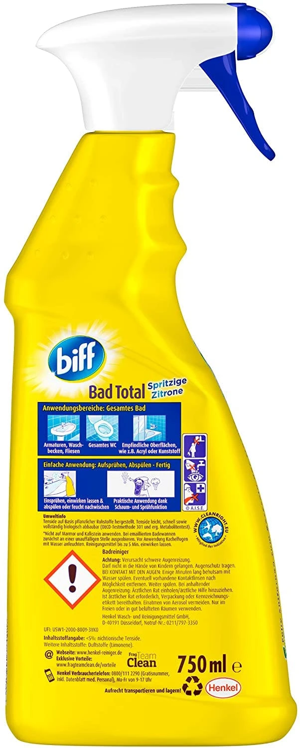 Null Biff Bad Total Zitrus Badreiniger 750ml Sprühflasche Reiniger Reinigungsmittel 6 Null Biff Bad Total Zitrus Badreiniger 750ml Sprühflasche Reiniger Reinigungsmittel – Bild 6